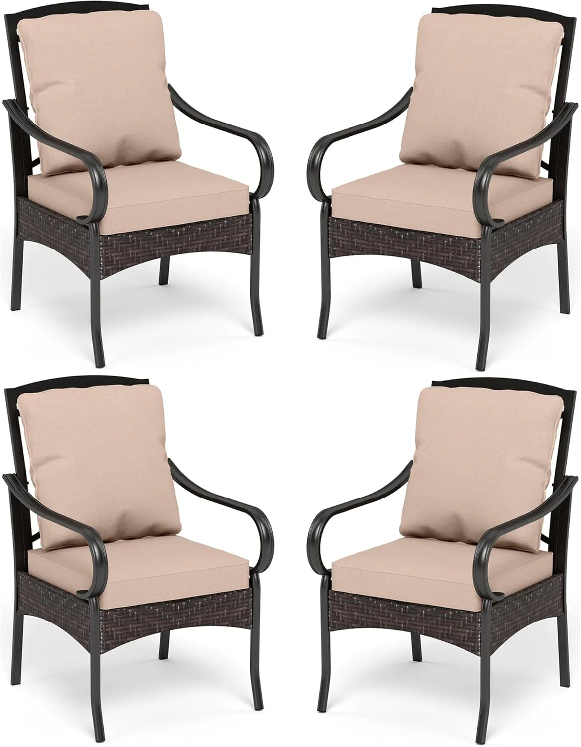 PHI VILLA 6-Piece Outdoor Dining Sets, All-Weather Patio Table and Chairs Set with Umbrella for 4, Heavy Duty Patio Round Table Set for Deck, 4 Extra Large Outdoor Swivel Chairs with Thick Cushions