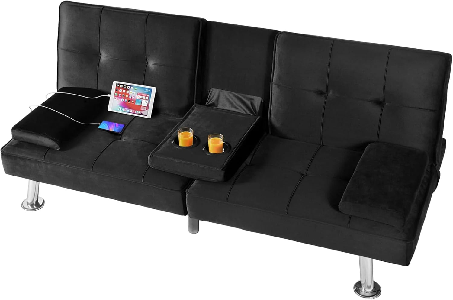 FLEXISPOT Futon Sofa Bed with USB Type-C Charging Port, Convertible Sleeper Couch with Adjustable Backrest