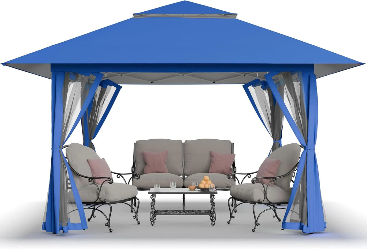 CROWN SHADES 13x13 Pop Up Gazebo, Canopy Tent, Gazebos on Clearance - Outdoor Gazebo for Backyard & Patio Furniture - Carpa Pop Up Tent with Wheeled STO-N-Go Cover Bag (White)