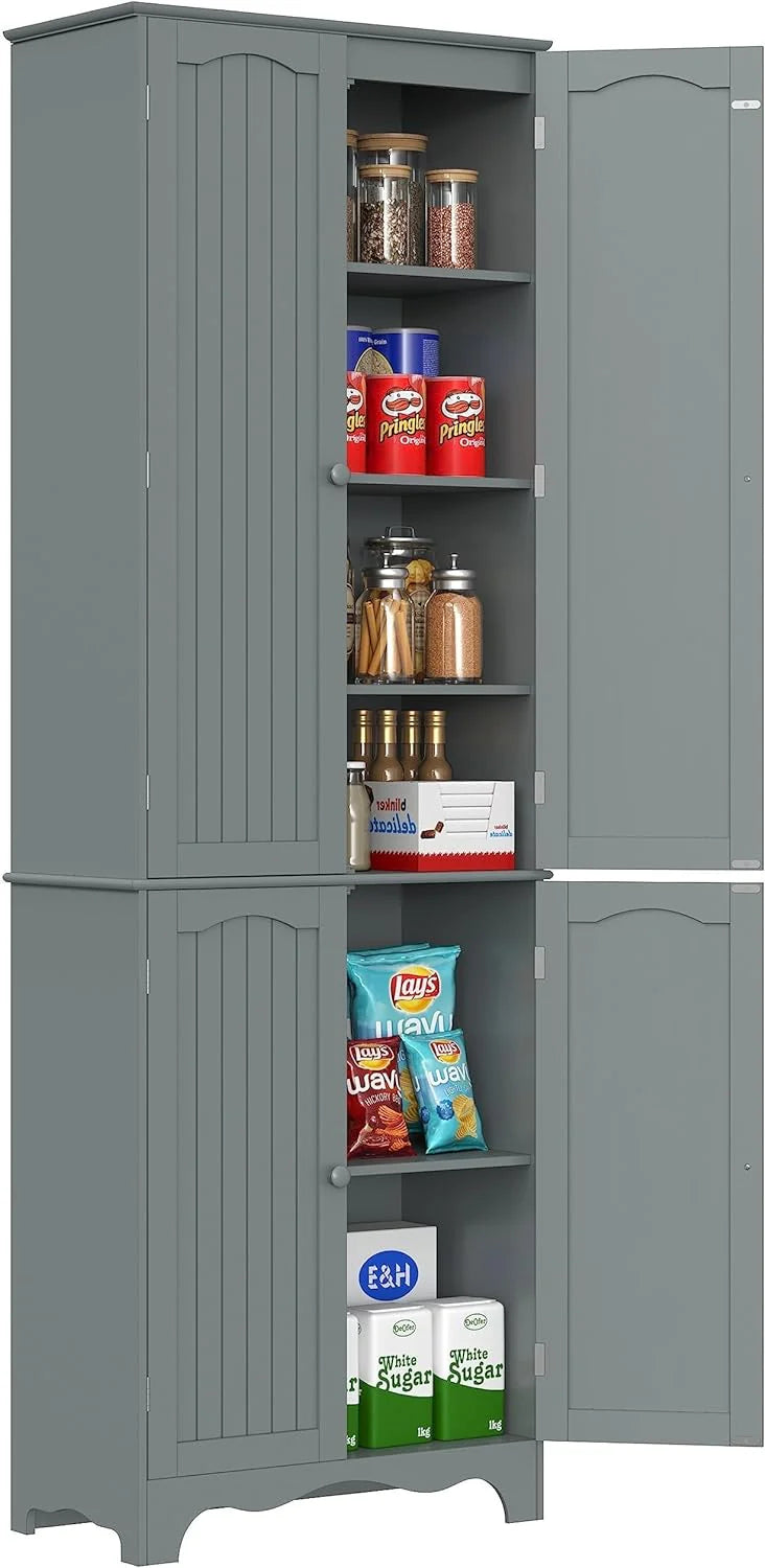 Tall Pantry Cabinet, Freestanding Storage Cabinet, Wooden Kitchen Pantry with 4 Doors and 5 Shelves, 72" Floor Cabinet Organizer