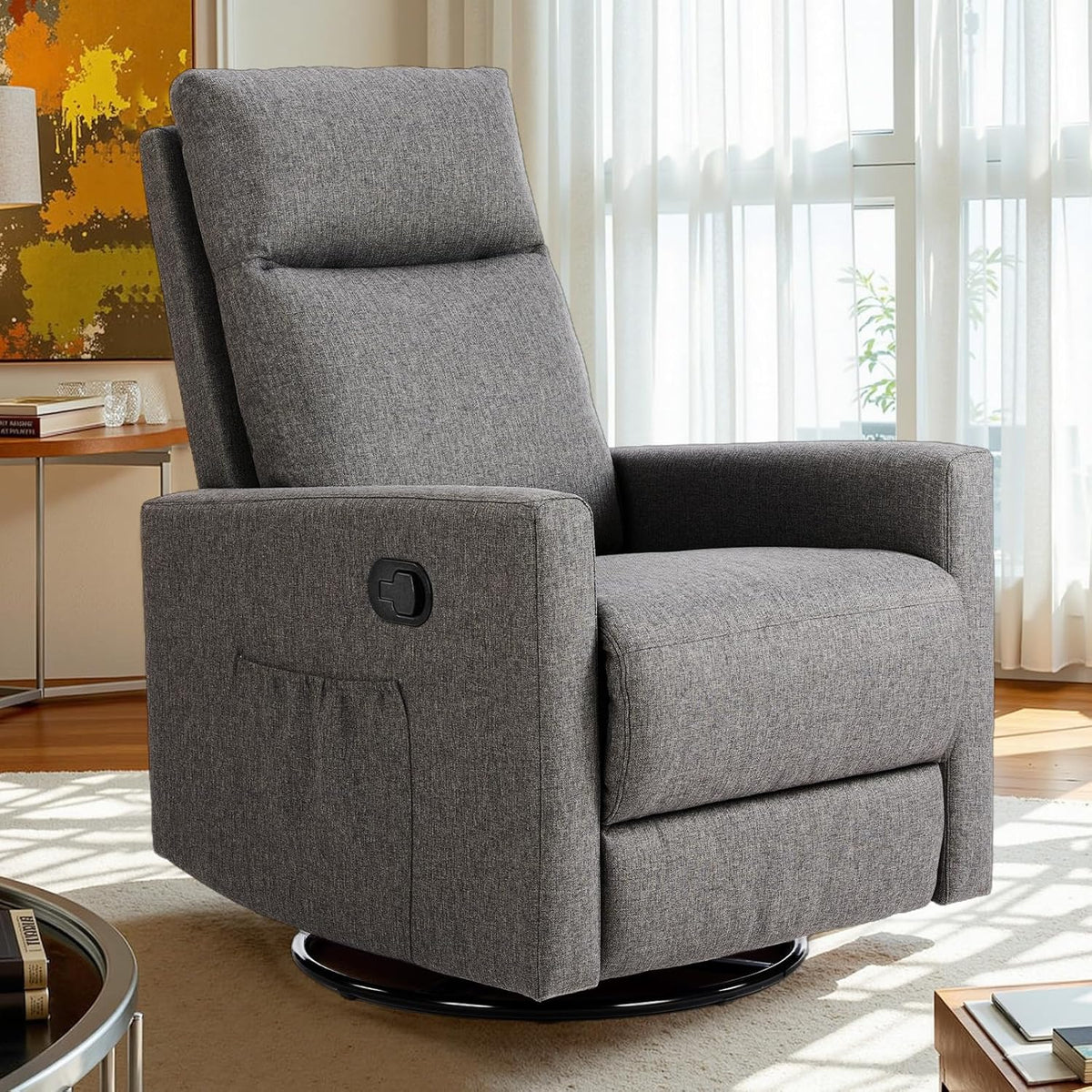 Sweetcrispy Massage Recliner Chair for Adults, Adjustable Home Theater Seating with Lumbar Support for Living Room, Modern Fabric Reclining, Pure Black