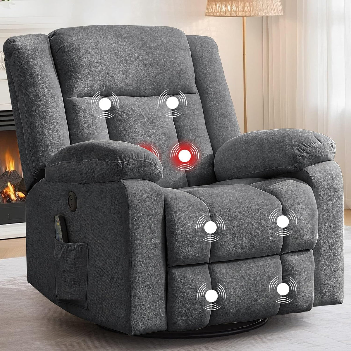 Rocker Recliner, Glider Recliner Chairs for Adults, 360° Swivel Rocking Chair with Massage and Heating, Nursery Chair