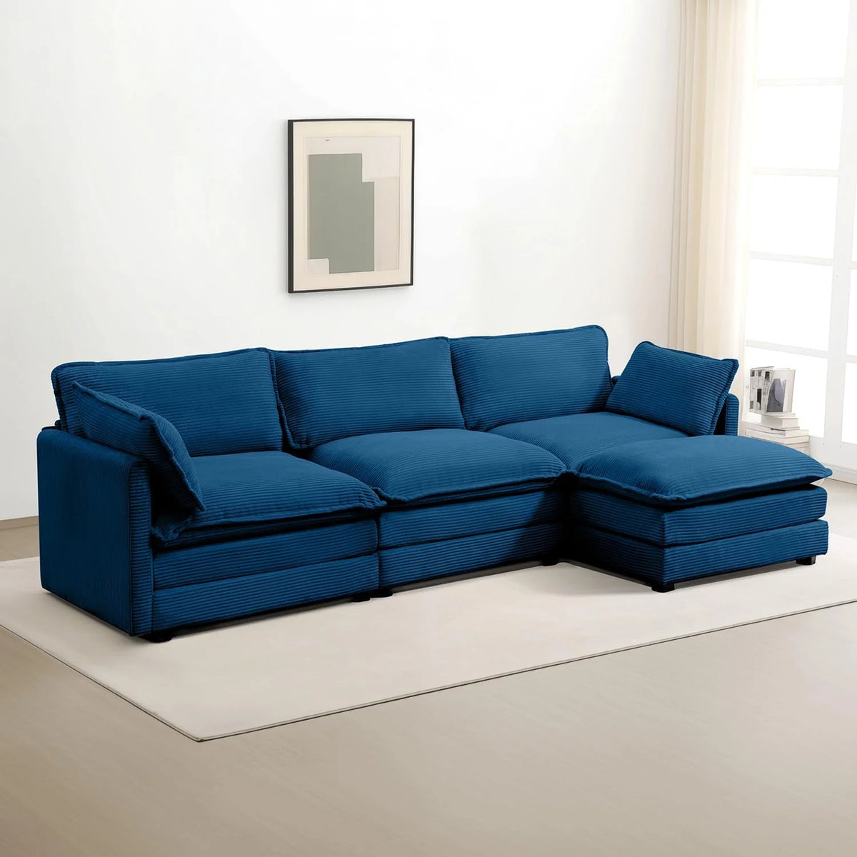 ROWHY Oversized Modular Sectional Sofa with Movable Ottoman, 112 Inch 4 Seat Modern Corduroy Sofa Set, Convertible L Shaped Couch for Living Room and Office, Beige