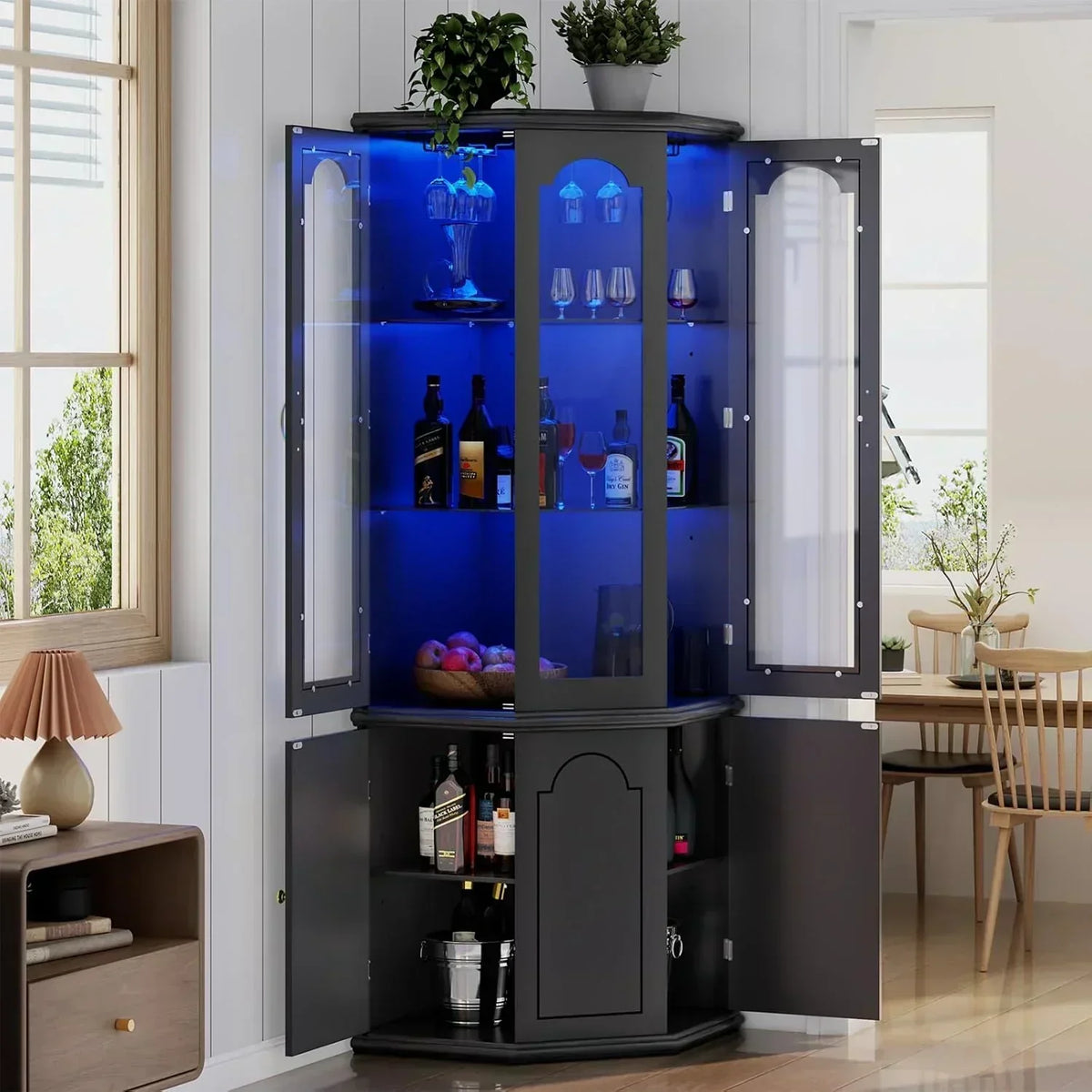 Corner wine cabinet with LED lights tall modern wine cabinet home bar wine storage cabinet