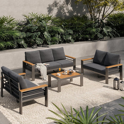 Aoxun Aluminum Outdoor Patio Furniture Set, 5 Seats Outdoor Sectional with Coffee Table, Patio Conversation Sets with Upgraded Armrests and Cushions for Backyard, Garden and Poolside