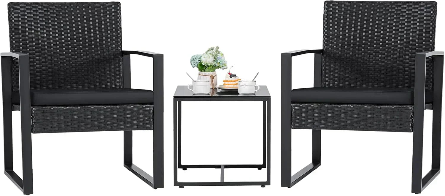 Flamaker 3 Pieces Patio Set Outdoor Wicker Furniture Sets Modern Rattan Chair Conversation Sets
