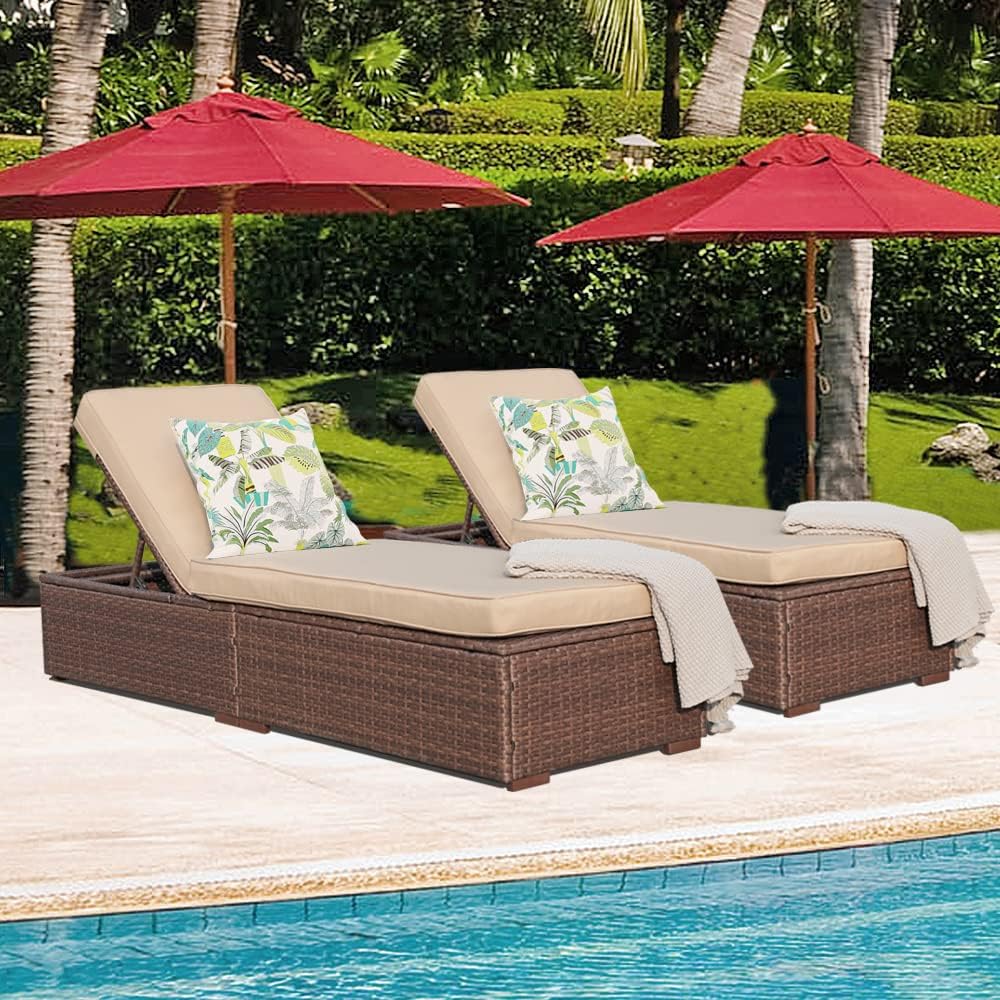 Patiorama Outdoor Patio Lounge Chair Elegant Reclining Adjustable Pool Rattan Chaise Chair