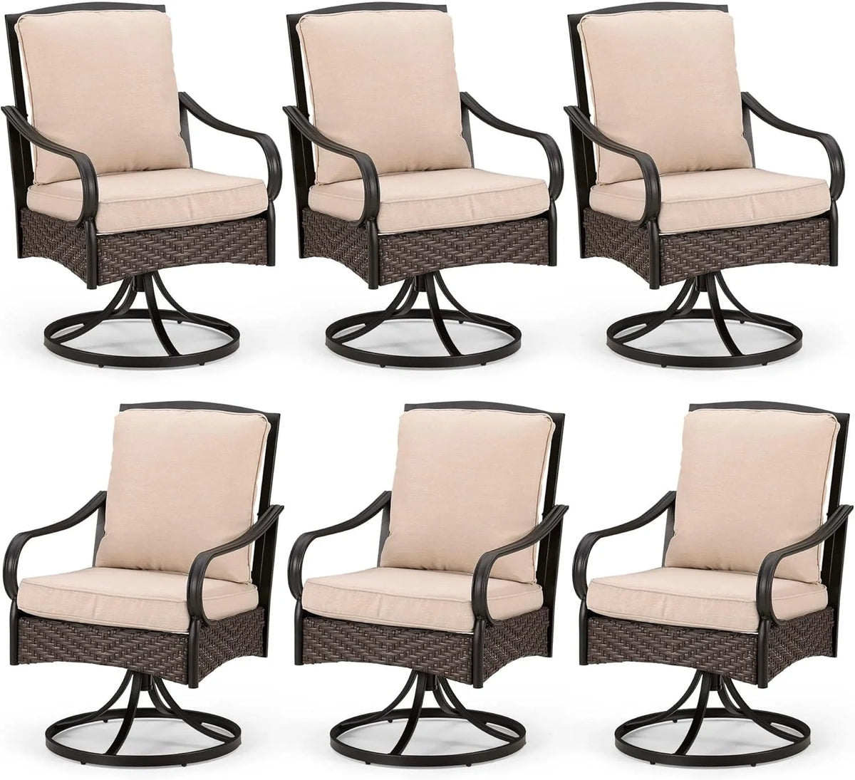 PHI VILLA 6-Piece Outdoor Dining Sets, All-Weather Patio Table and Chairs Set with Umbrella for 4, Heavy Duty Patio Round Table Set for Deck, 4 Extra Large Outdoor Swivel Chairs with Thick Cushions