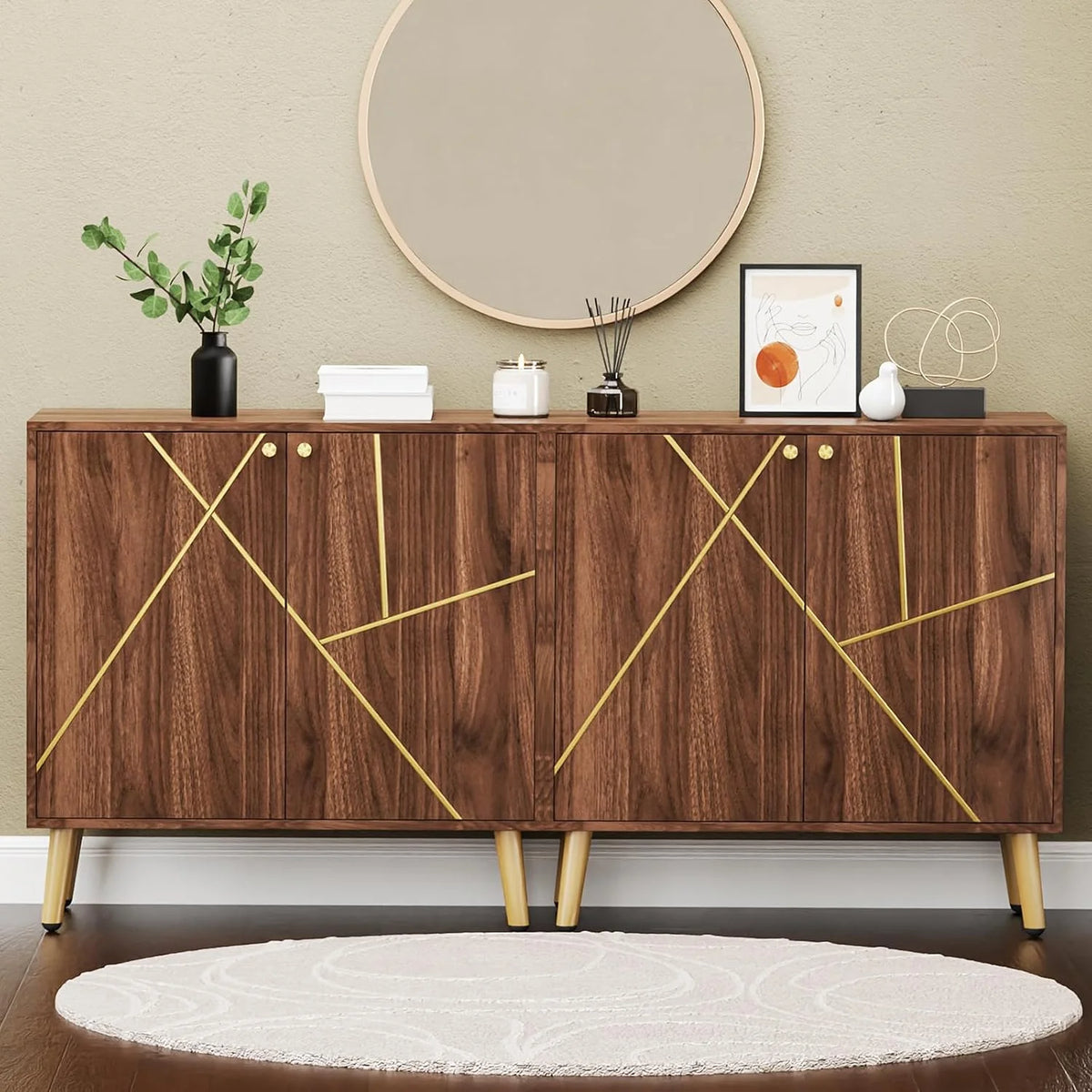 Free Standing Cabinet Black Wood for Living Room, Bedroom, Dining Room, Hallway, Entryway